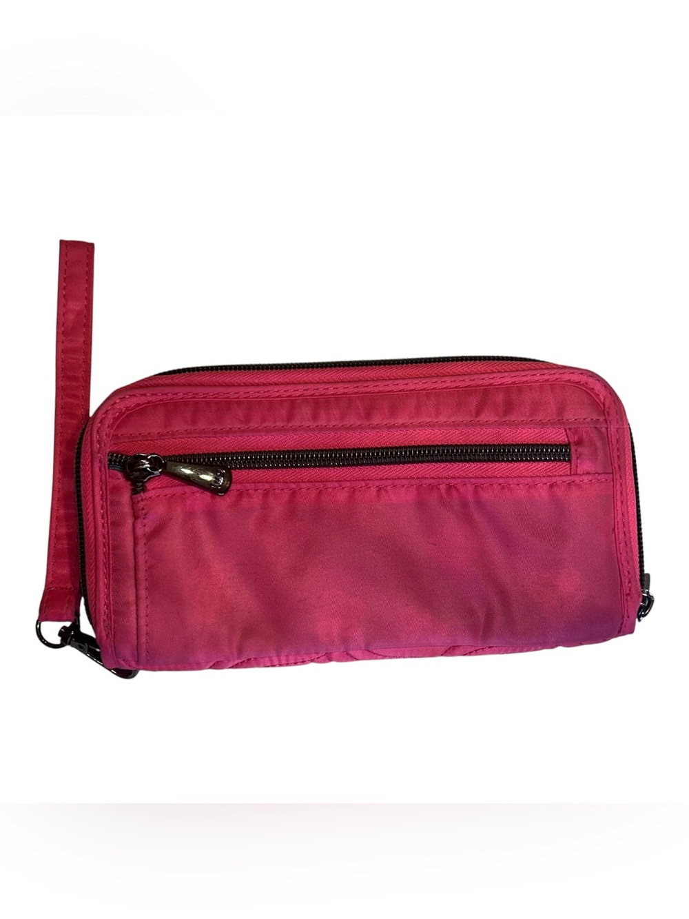 Lug Splits Hot Pink Quilted Zip Around Wallet Wristlet Organizer Floral Travel - Picture 3 of 9